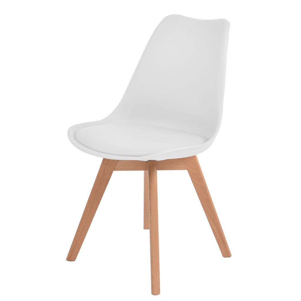 Levede 2x Retro Replica PU Leather Dining Chairs in white with wooden legs, showcasing minimalist design and premium quality.