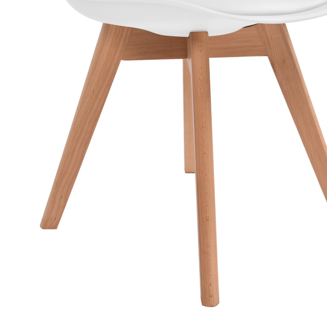 Levede 2x Retro Replica PU Leather Dining Chairs in white with wooden legs, showcasing minimalist design and premium quality.