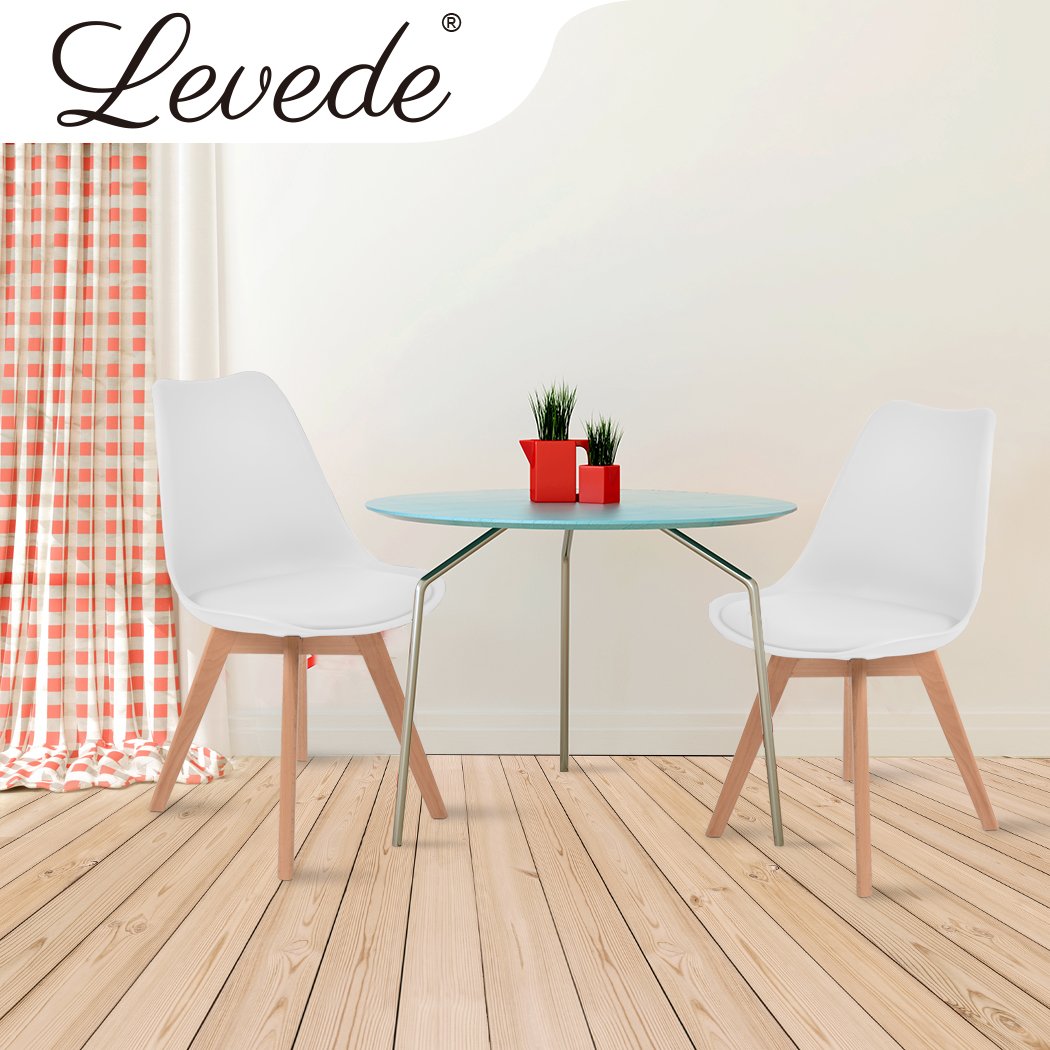 Levede 2x Retro Replica PU Leather Dining Chairs in white with wooden legs, showcasing minimalist design and premium quality.