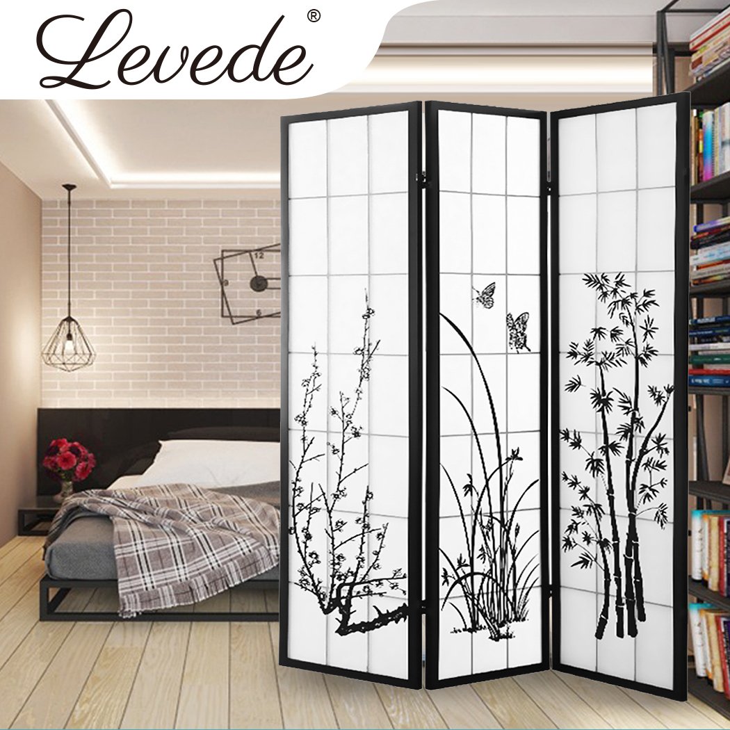 Levede 3 Panel Room Divider made of pine wood with non-woven fabric, showcasing its elegant design and functionality.