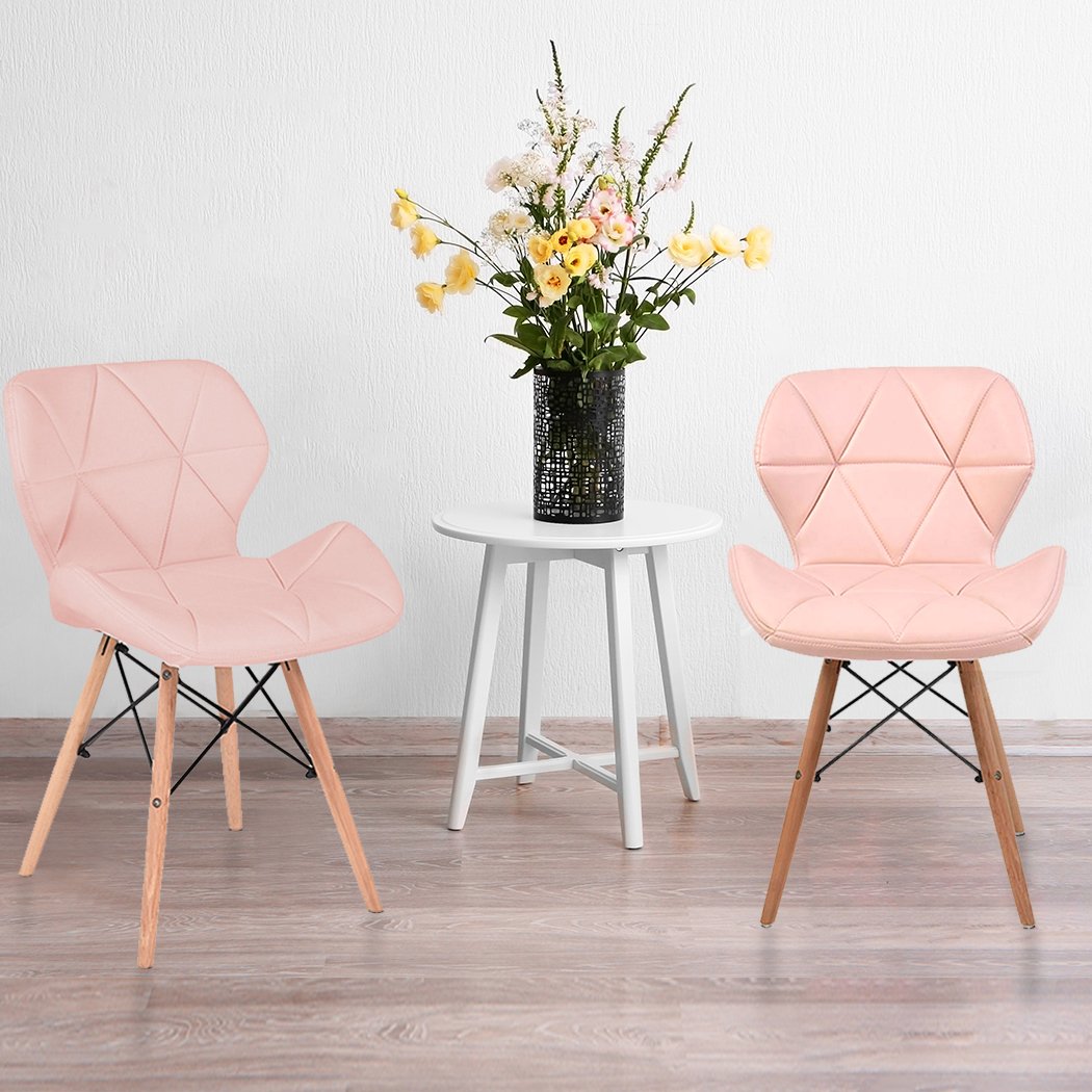 Levede 4x Retro Replica PU Leather Dining Chair set in pink with beech wooden legs, showcasing elegant design and comfort.
