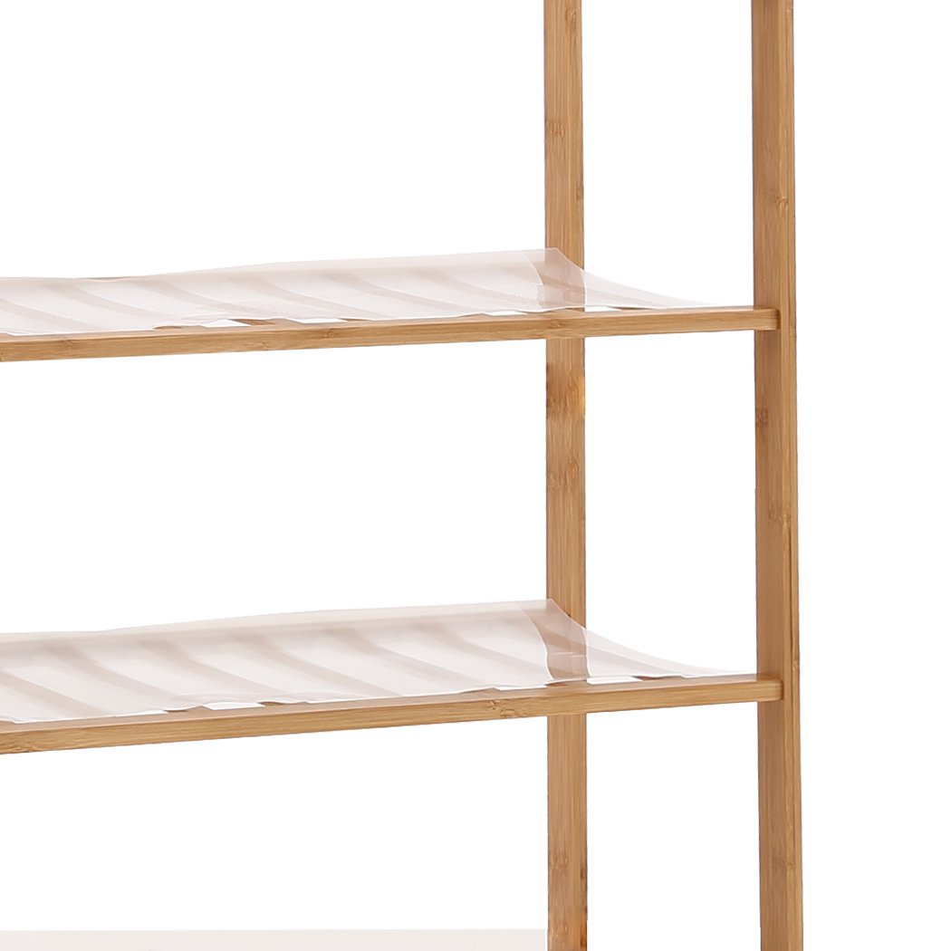 Levede Bamboo Shoe Rack with three tiers, showcasing a natural finish and integrated handles for easy carrying.