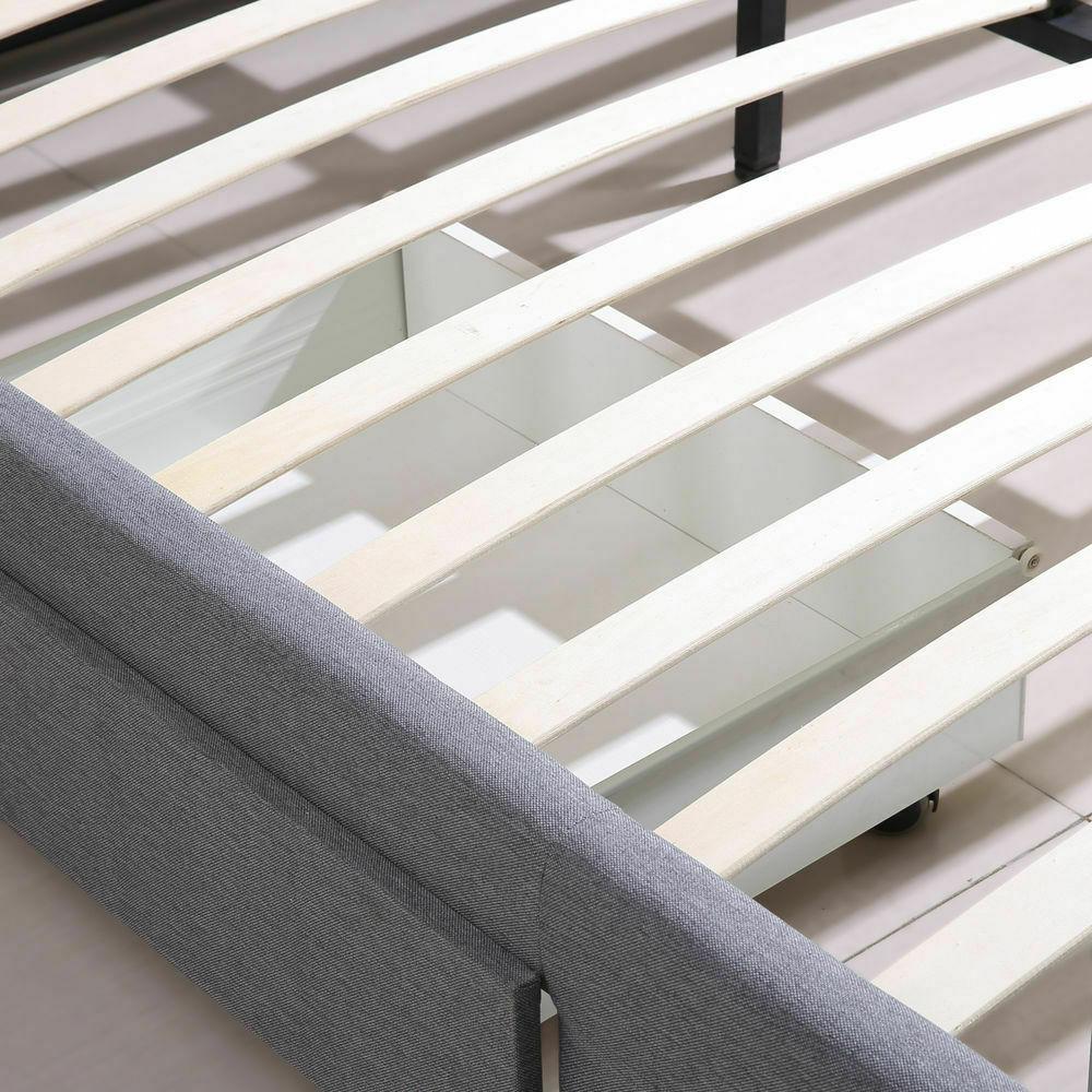 Levede King Fabric Bed Frame in Beige with storage drawers, showcasing elegant upholstery and sturdy design.