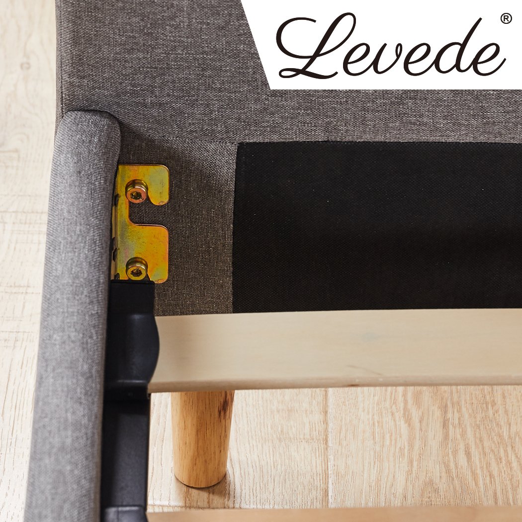 Levede Queen Size Bed Frame with Linen Fabric Upholstery and Padded Headboard, showcasing a stylish charcoal color and sturdy wooden slats.