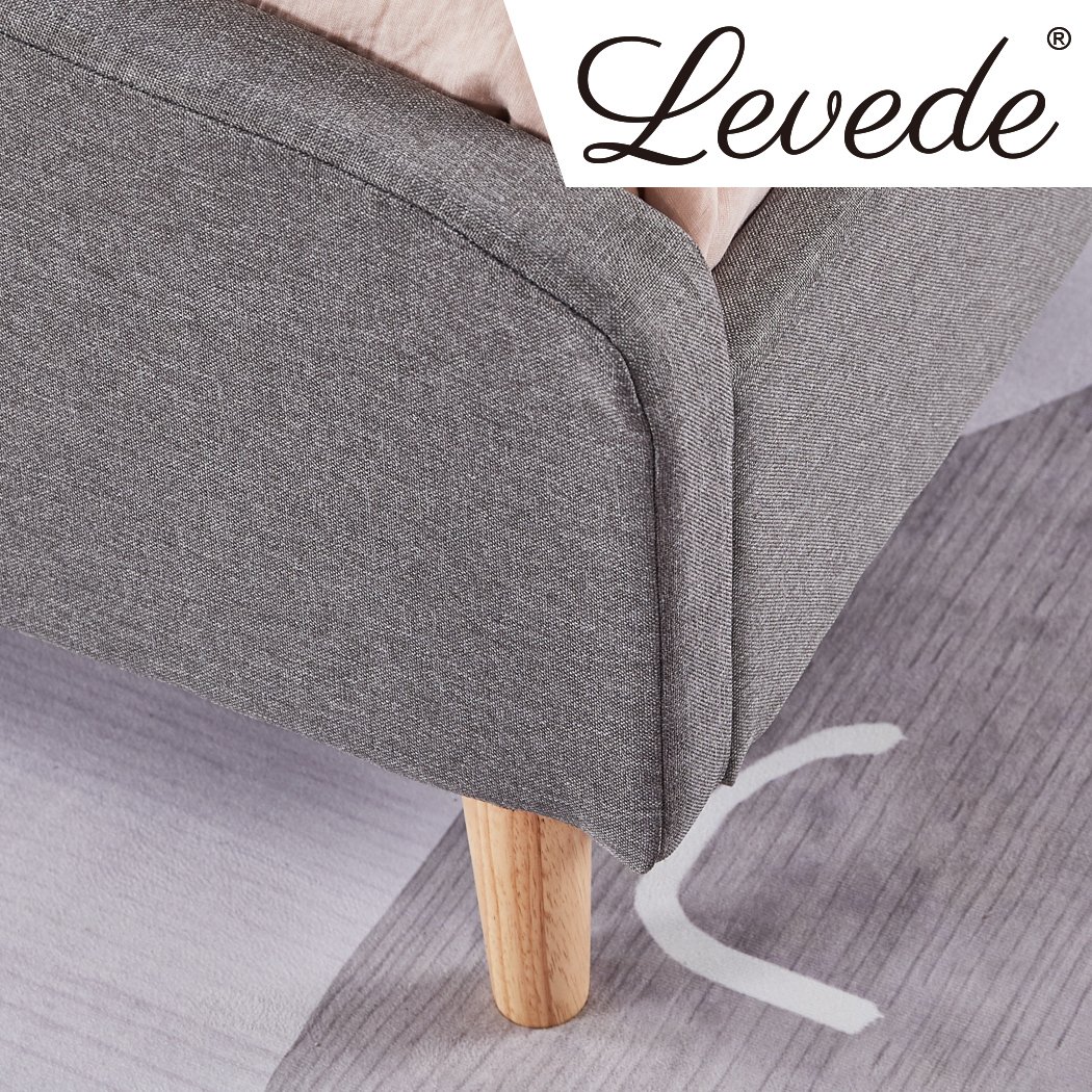 Levede Queen Size Bed Frame with Linen Fabric Upholstery and Padded Headboard, showcasing a stylish charcoal color and sturdy wooden slats.