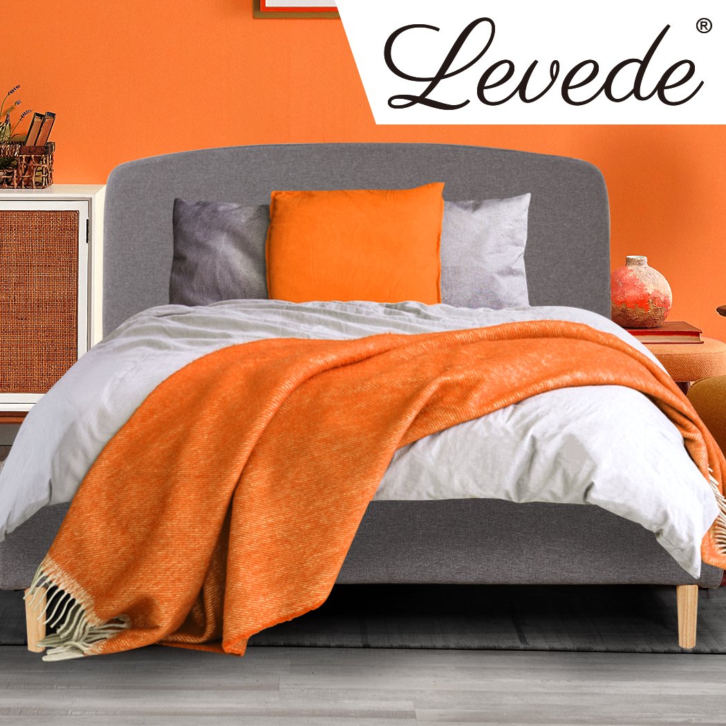 Levede Queen Size Bed Frame with Linen Fabric Upholstery and Padded Headboard, showcasing a stylish charcoal color and sturdy wooden slats.