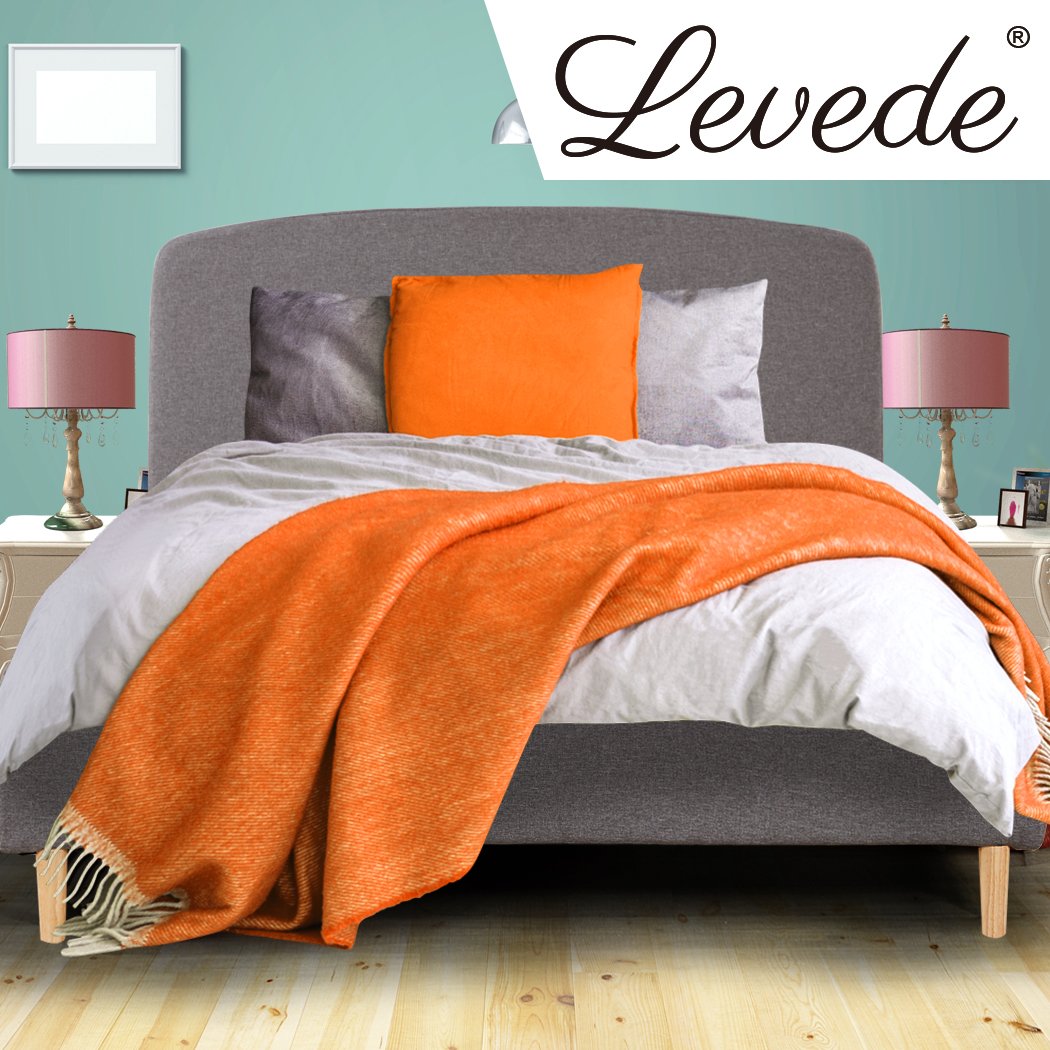 Levede Queen Size Bed Frame with Linen Fabric Upholstery and Padded Headboard, showcasing a stylish charcoal color and sturdy wooden slats.