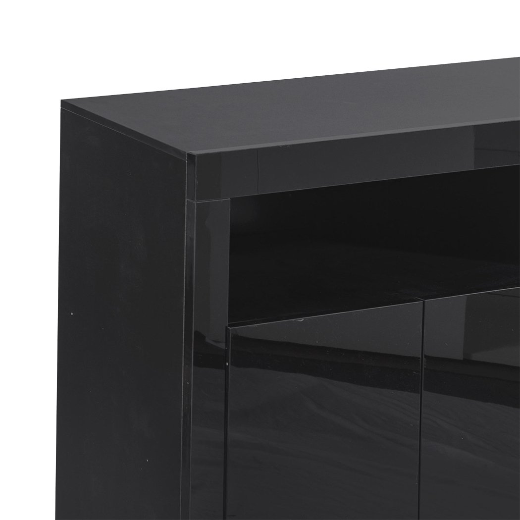 Levede Buffet Sideboard Cabinet in high gloss black finish with LED lighting, showcasing modern design and ample storage space.