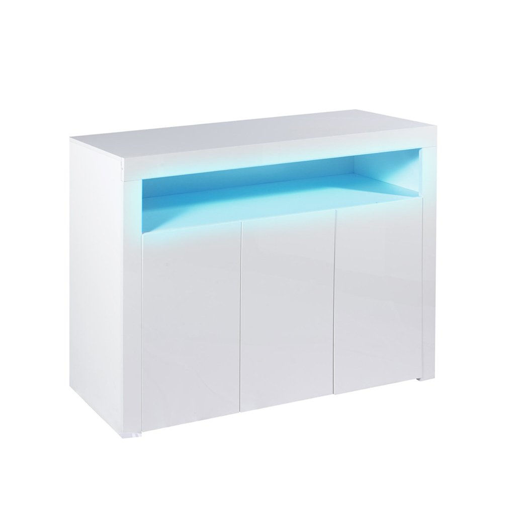 Levede Buffet Sideboard Cabinet in high gloss white finish with LED lights, showcasing modern design and ample storage space.