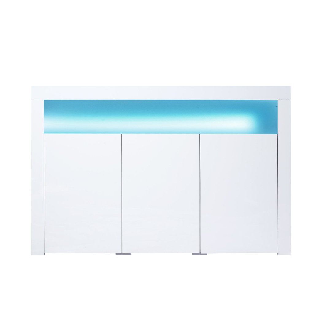 Levede Buffet Sideboard Cabinet in high gloss white finish with LED lights, showcasing modern design and ample storage space.