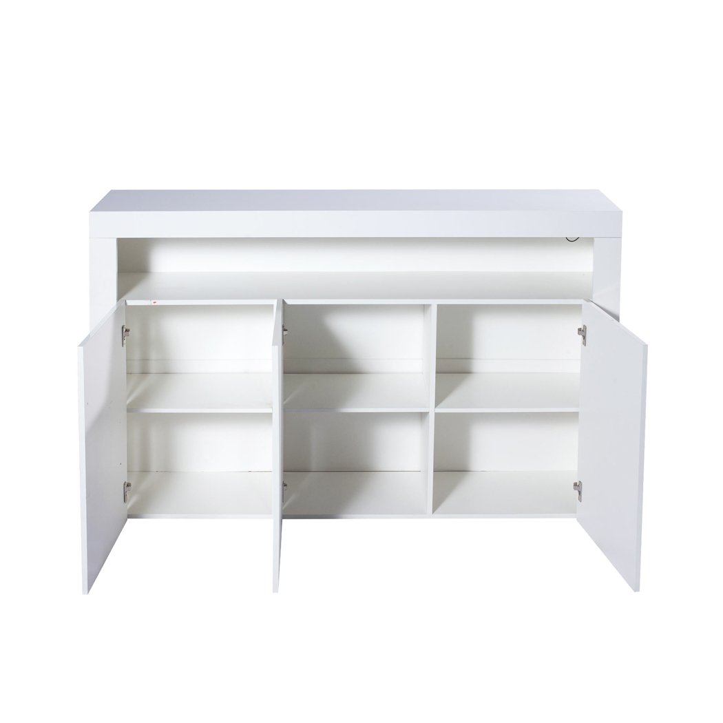Levede Buffet Sideboard Cabinet in high gloss white finish with LED lights, showcasing modern design and ample storage space.