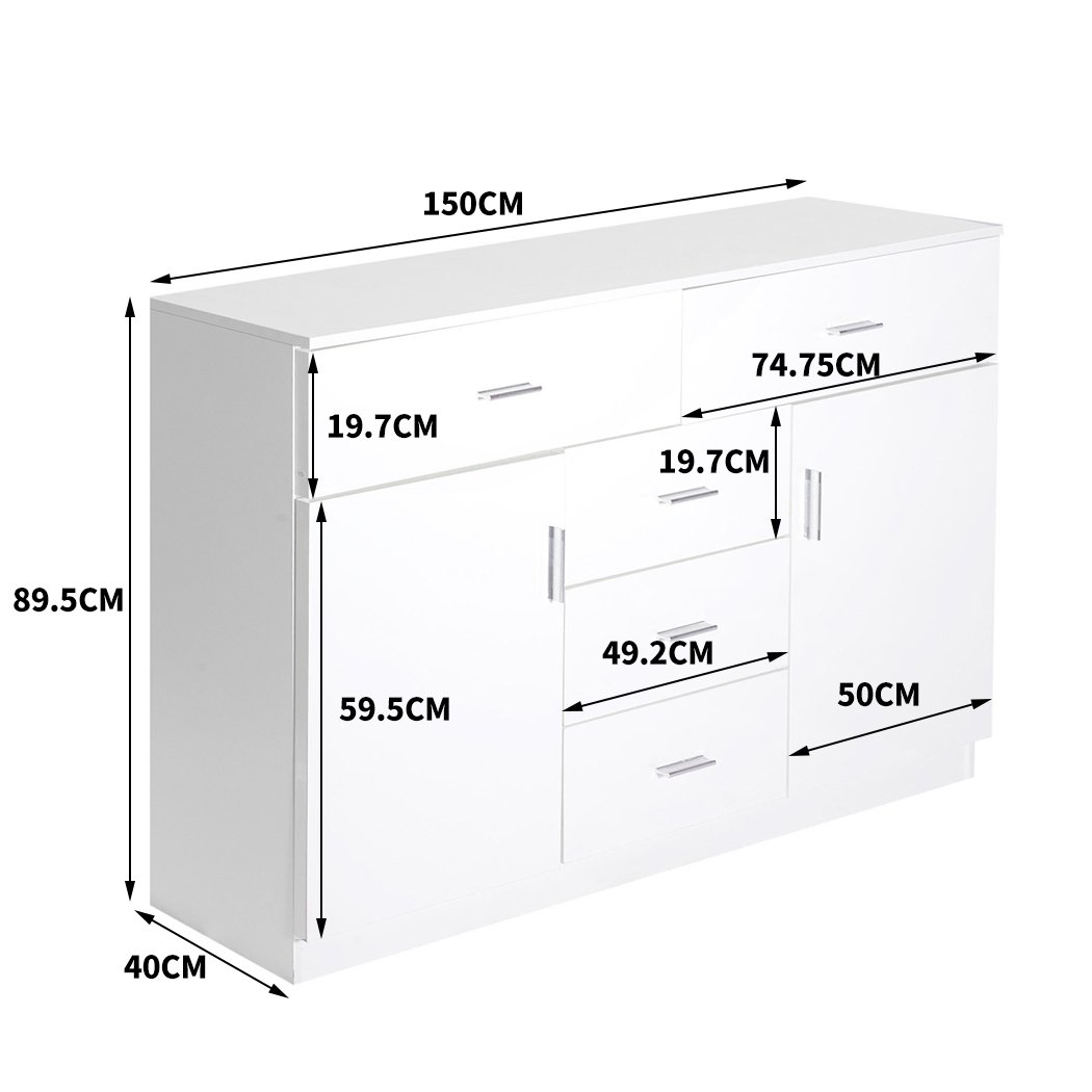 Levede Buffet Sideboard Storage Cabinet in white high gloss finish, showcasing its modern design and ample storage space.