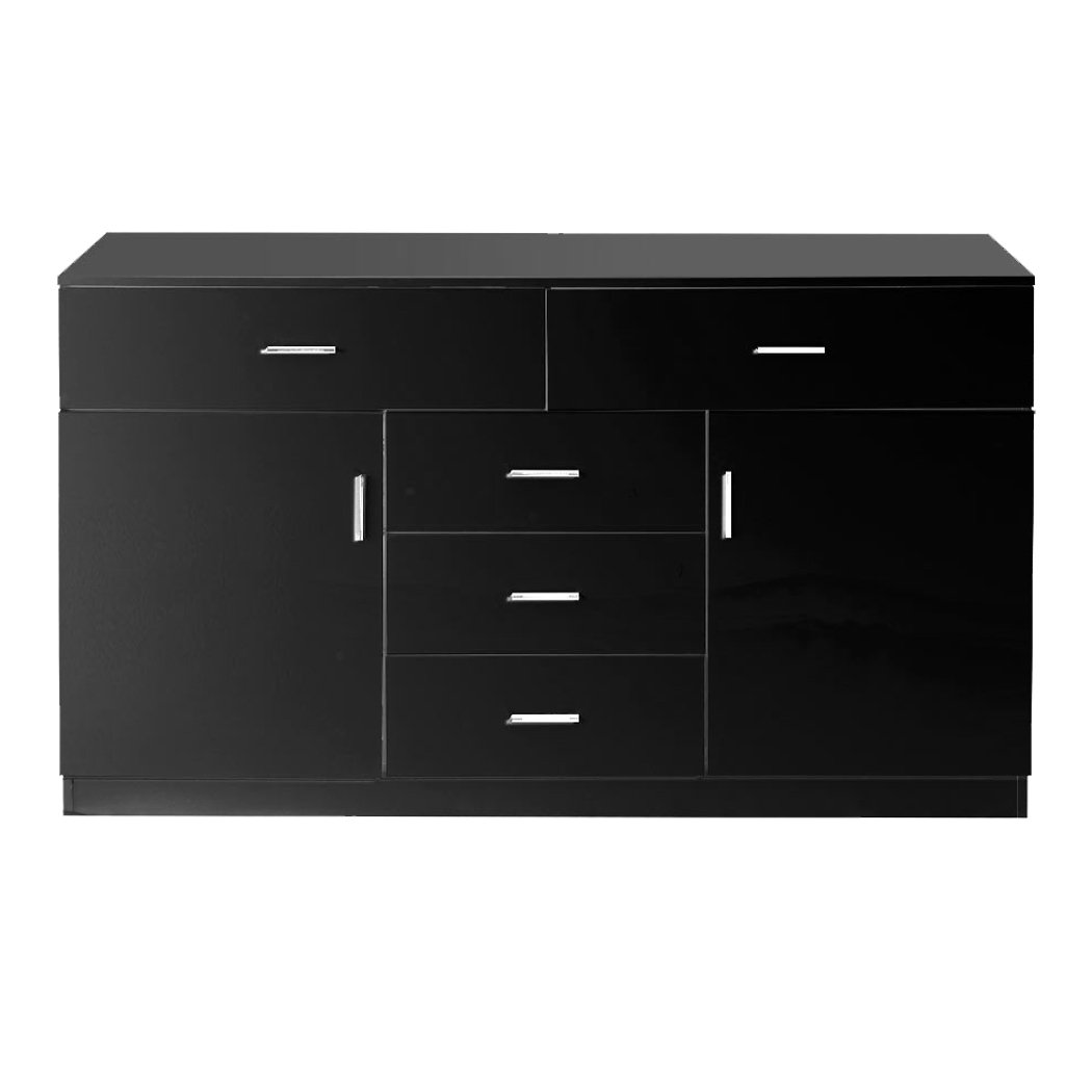 Levede Buffet Sideboard Storage Cabinet in black with high gloss finish, showcasing ample storage space and modern design.