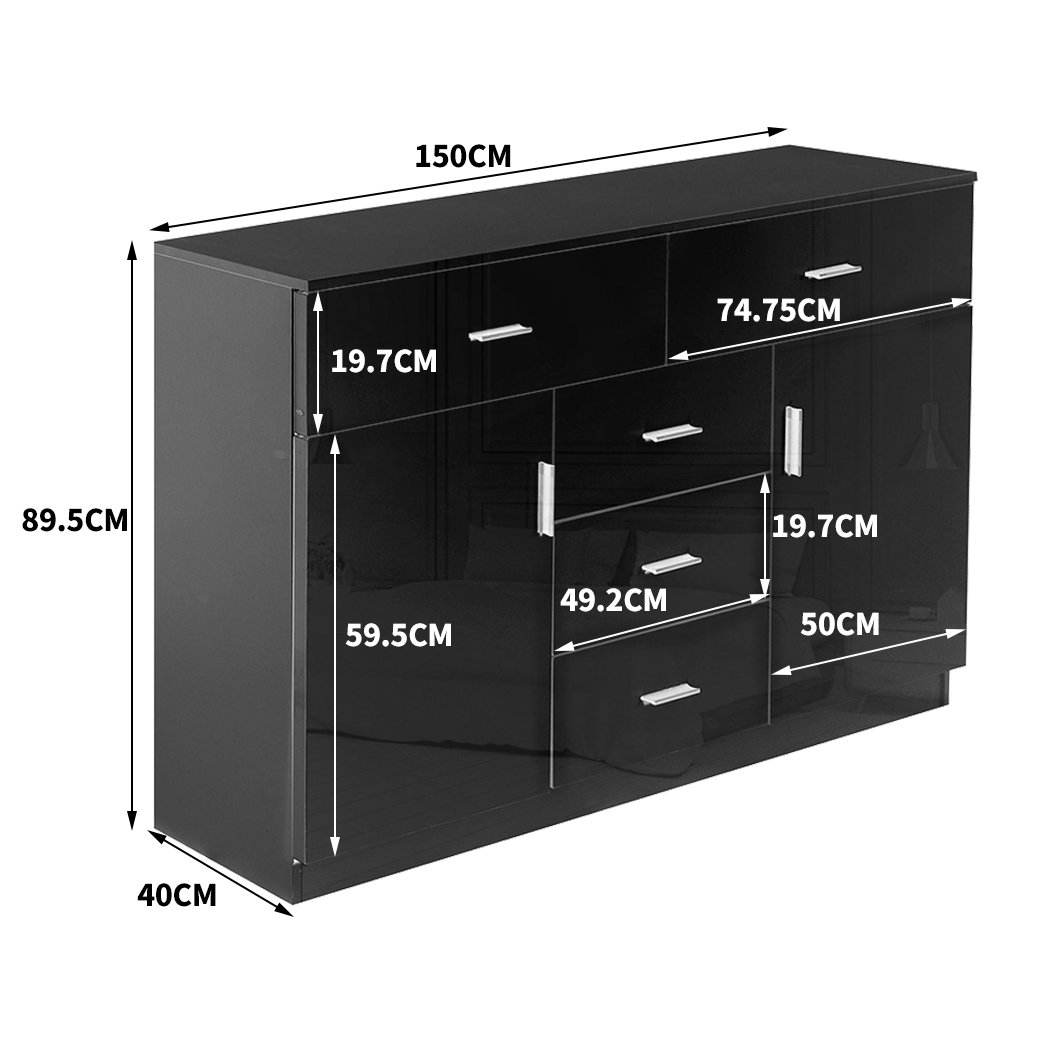 Levede Buffet Sideboard Storage Cabinet in black with high gloss finish, showcasing ample storage space and modern design.