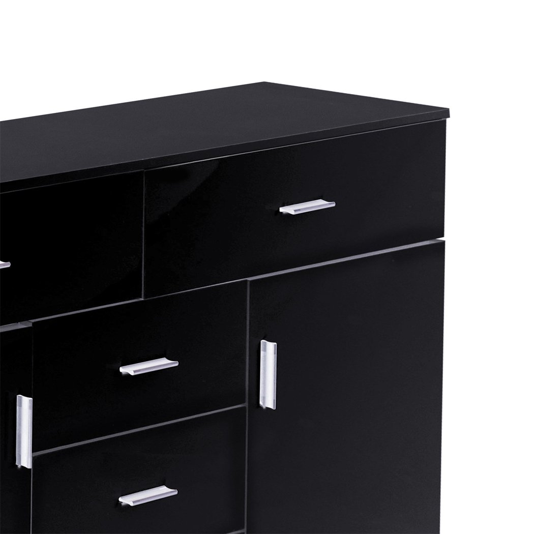 Levede Buffet Sideboard Storage Cabinet in black with high gloss finish, showcasing ample storage space and modern design.