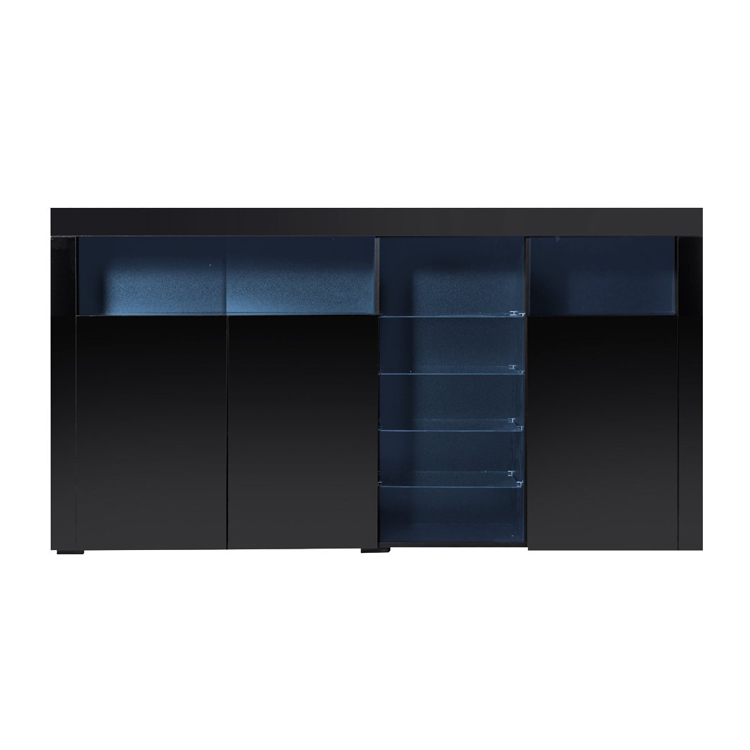 Levede Buffet Sideboard in high gloss black finish with LED lights, showcasing modern design and ample storage space.