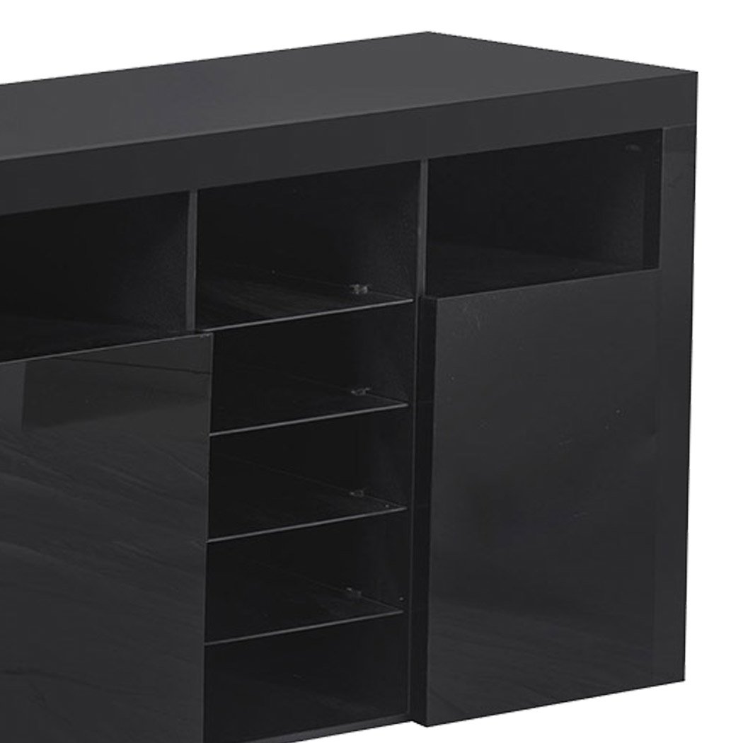 Levede Buffet Sideboard in high gloss black finish with LED lights, showcasing modern design and ample storage space.