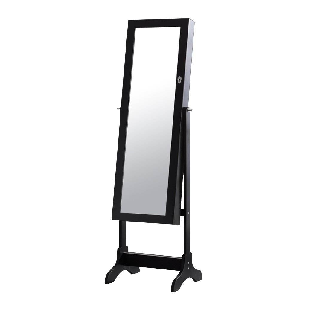 Levede Dual Use Mirrored Jewellery Dressing Cabinet in sleek black, featuring a full-length mirror and ample storage for jewellery.