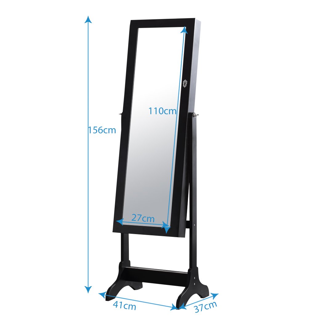 Levede Dual Use Mirrored Jewellery Dressing Cabinet in sleek black, featuring a full-length mirror and ample storage for jewellery.