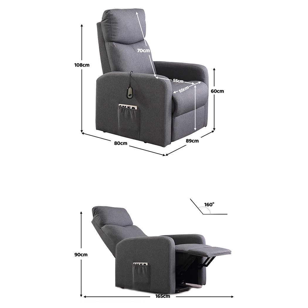 Levede Electric Massage Chair in grey with heating and lift assist features, designed for comfort and mobility support.