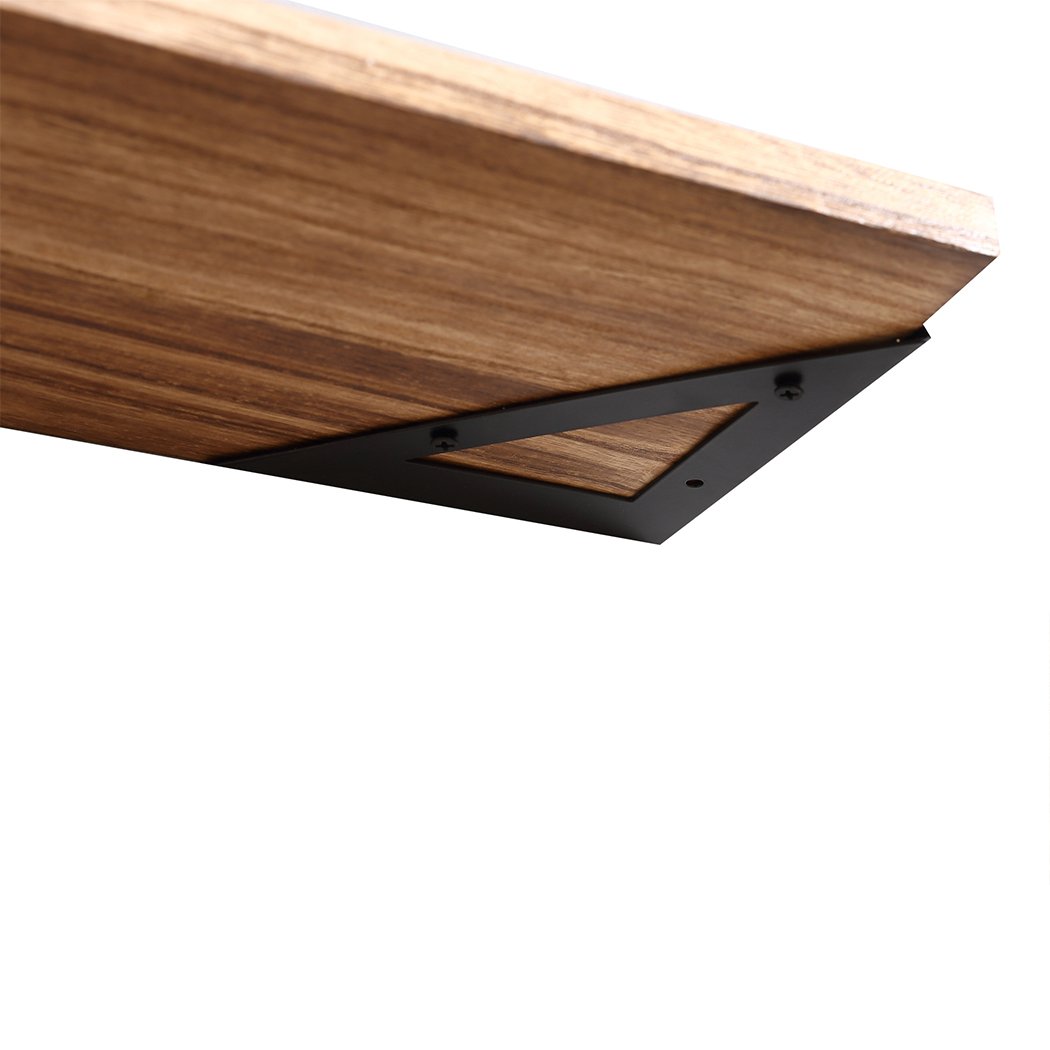 Levede Floating Shelf Brackets showcasing three wooden shelves mounted on a wall, featuring a rustic and industrial design.