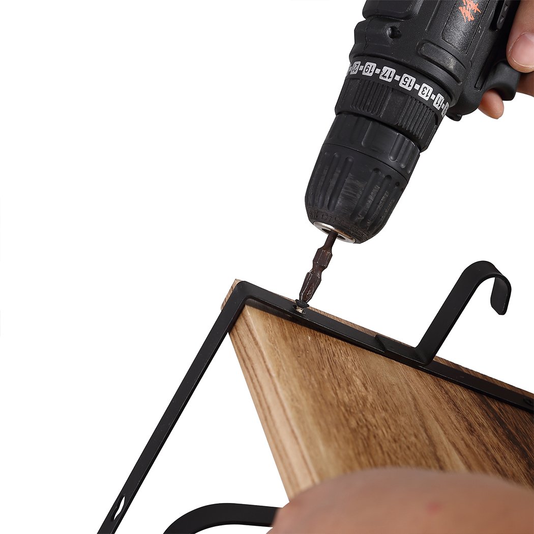 Levede Floating Shelf Brackets showcasing a natural wooden finish with hooks and towel bar, ideal for stylish wall storage.