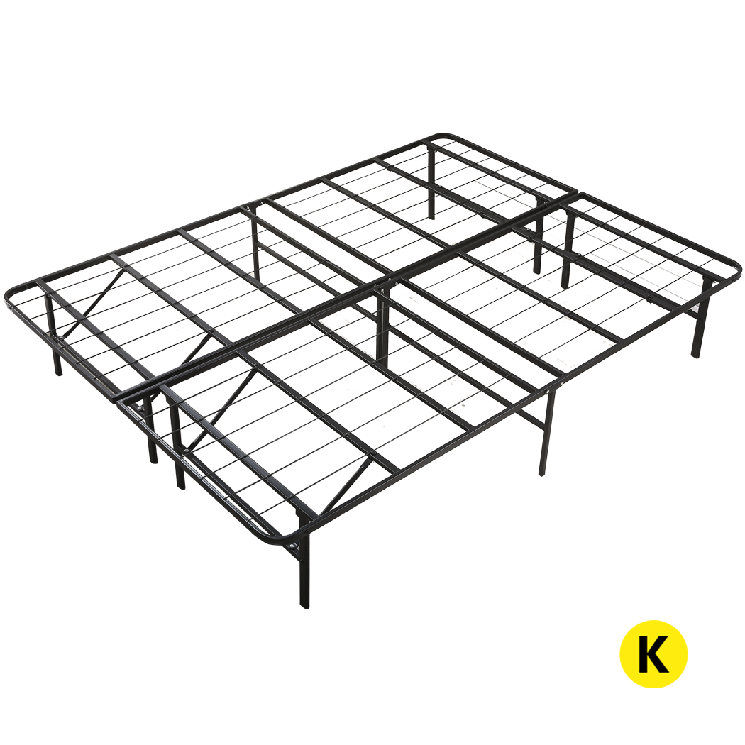 Levede Foldable Metal Bed Frame in black, showcasing its modern design and sturdy construction, perfect for King-sized mattresses.