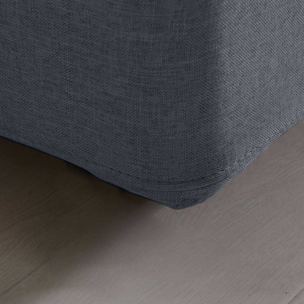 Levede Gas Lift Bed Frame in dark grey fabric with modern Scandinavian design, showcasing sturdy construction and gas lift storage functionality.