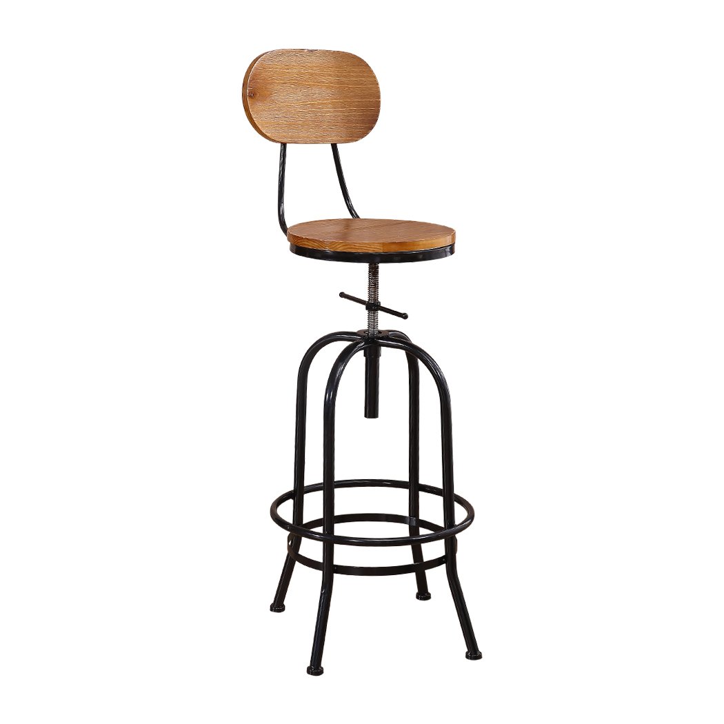 Levede Industrial Bar Stool featuring a rustic wooden top and sturdy metal frame, adjustable height, and footrest, perfect for kitchens and bars.