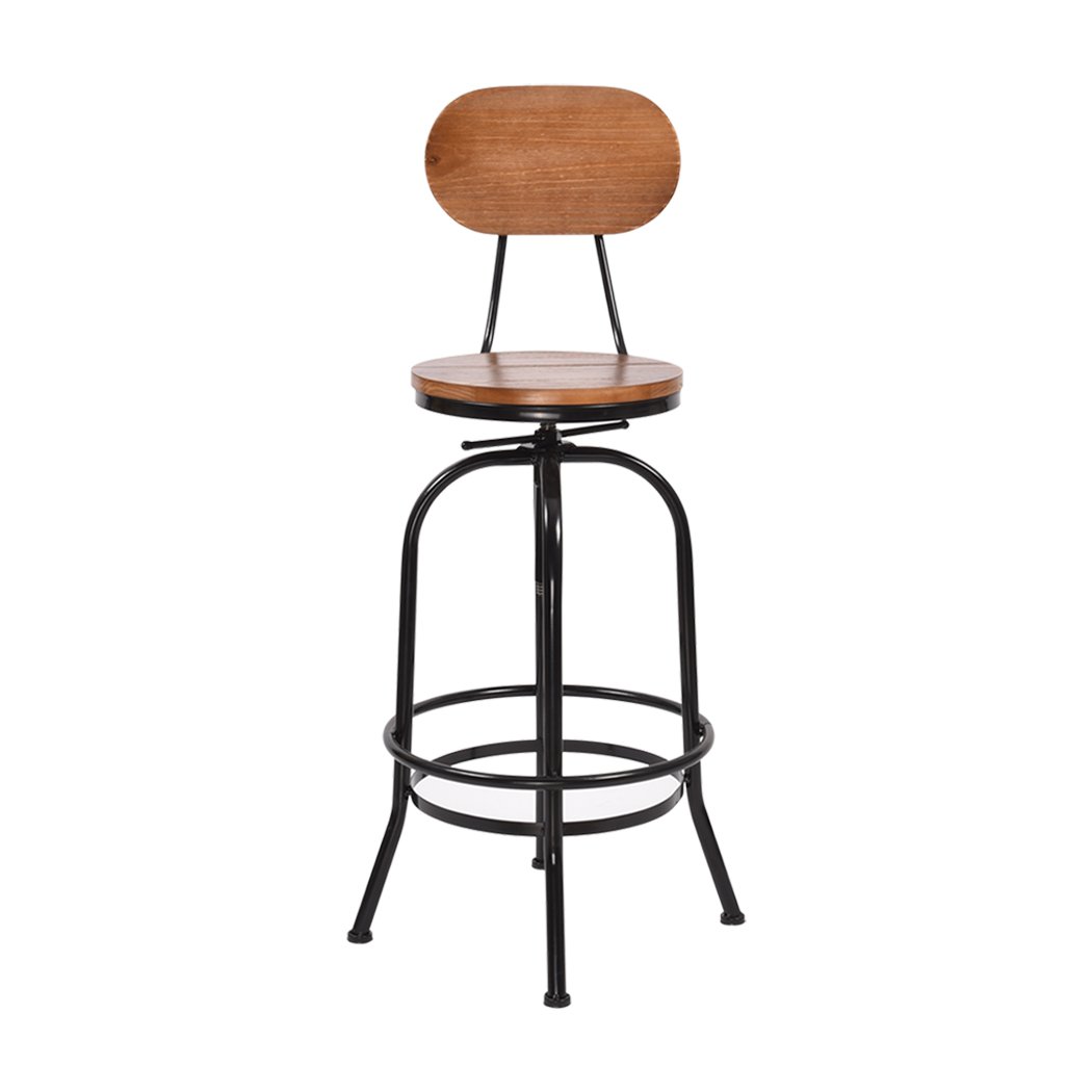 Levede Industrial Bar Stool featuring a rustic wooden top and sturdy metal frame, adjustable height, and footrest, perfect for kitchens and bars.