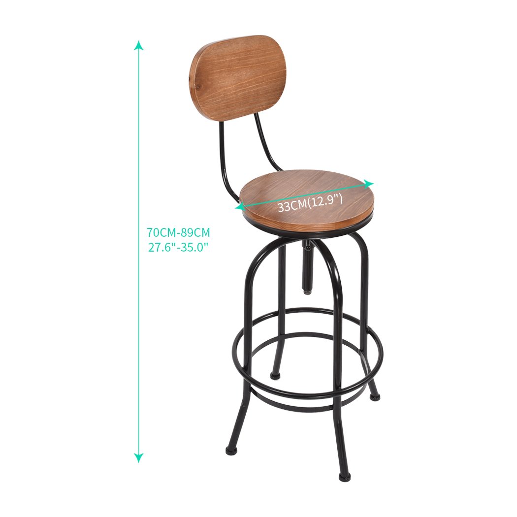 Levede Industrial Bar Stool featuring a rustic wooden top and sturdy metal frame, adjustable height, and footrest, perfect for kitchens and bars.
