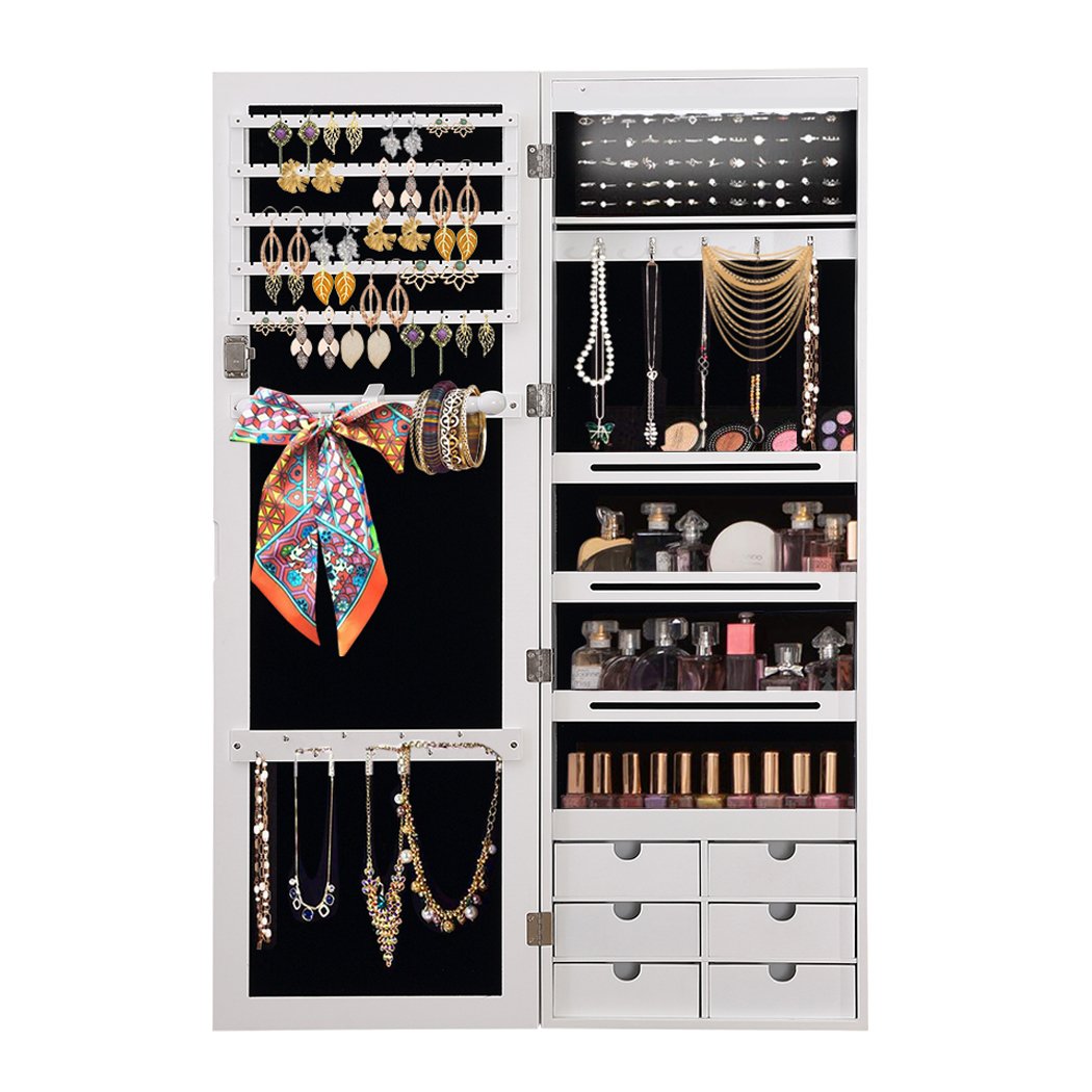 Levede Jewellery Cabinet Full Length Mirror with elegant design and ample storage for jewellery, featuring LED light and lockable door.