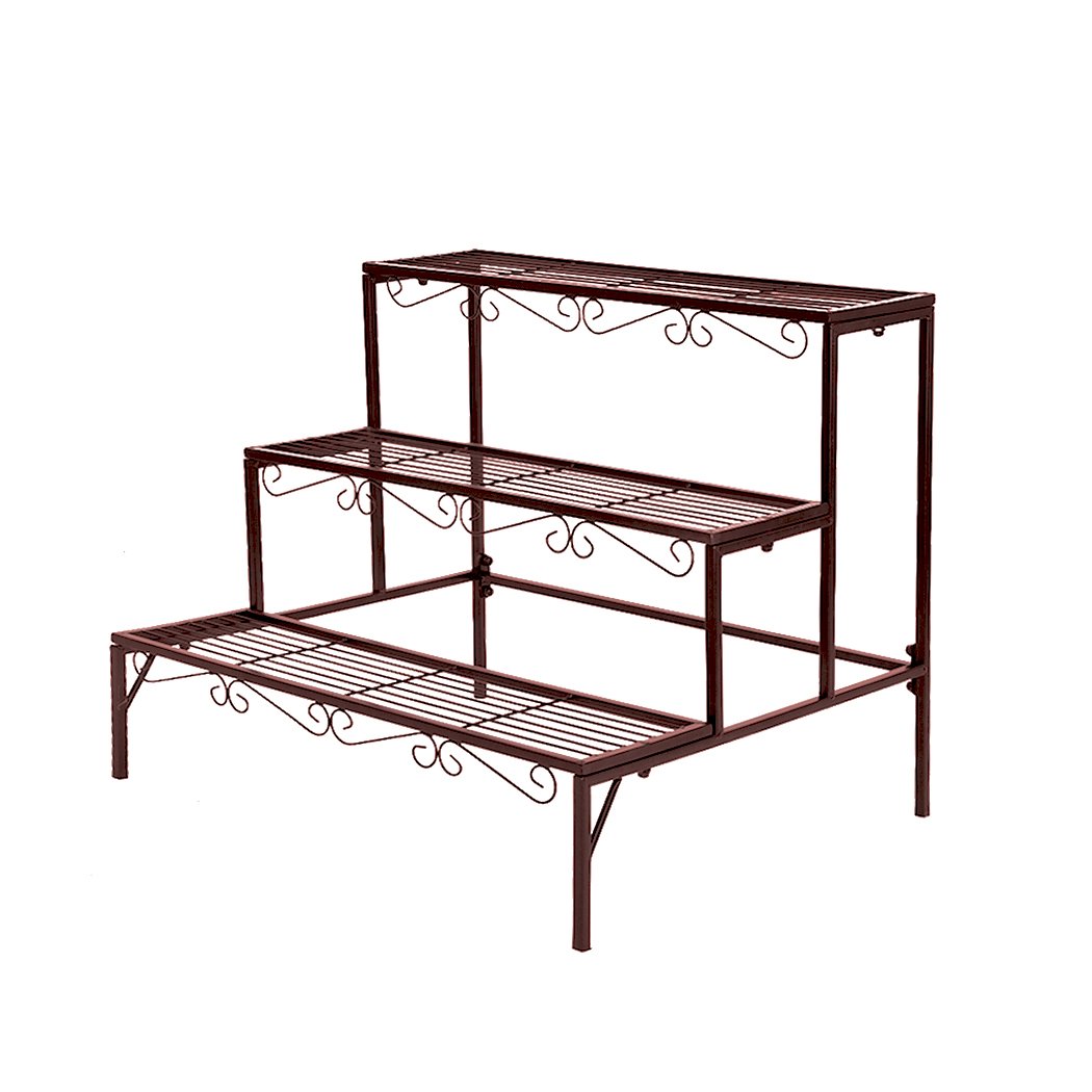 Levede 3 Tier Rectangle Metal Plant Stand showcasing potted plants in a stylish bronze finish.