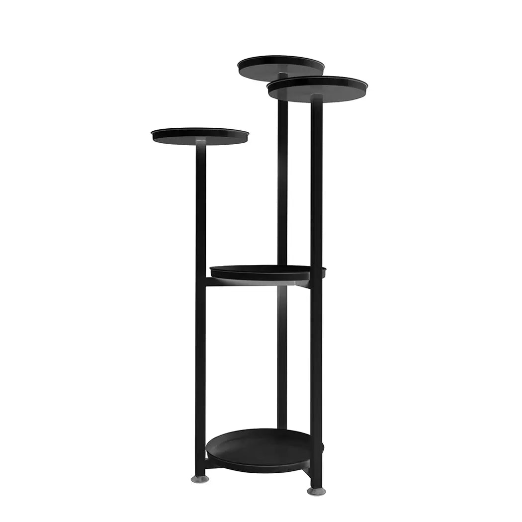 Levede Plant Stand featuring a 5-tier design in black, showcasing various flower pots in an elegant arrangement.