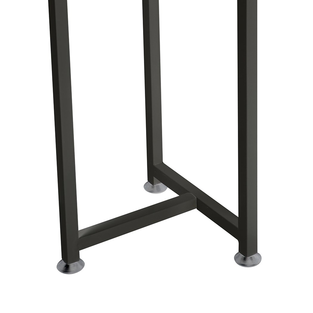Levede Plant Stand featuring a 5-tier design in black, showcasing various flower pots in an outdoor setting.