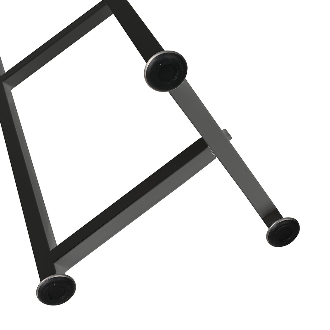 Levede Plant Stand featuring a 5-tier design in black, showcasing various flower pots in an outdoor setting.