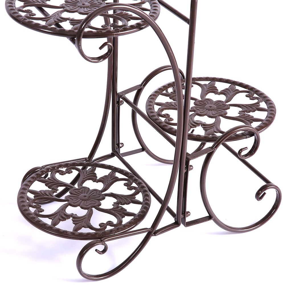 Levede Plant Stand featuring a durable steel frame with an elegant imitation rattan design, perfect for indoor and outdoor plant display.