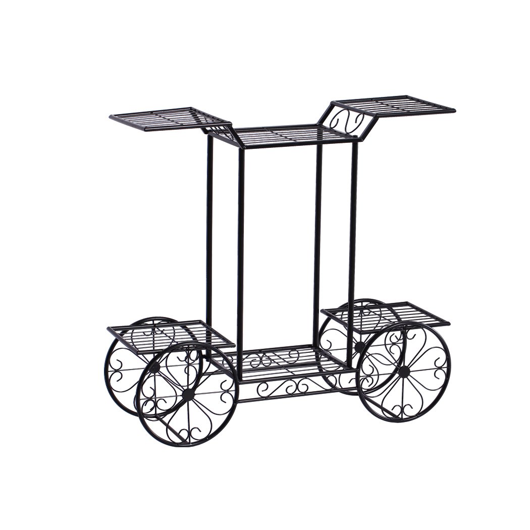 Levede Plant Stand featuring a durable steel frame with an elegant imitation rattan design, perfect for displaying indoor and outdoor plants.