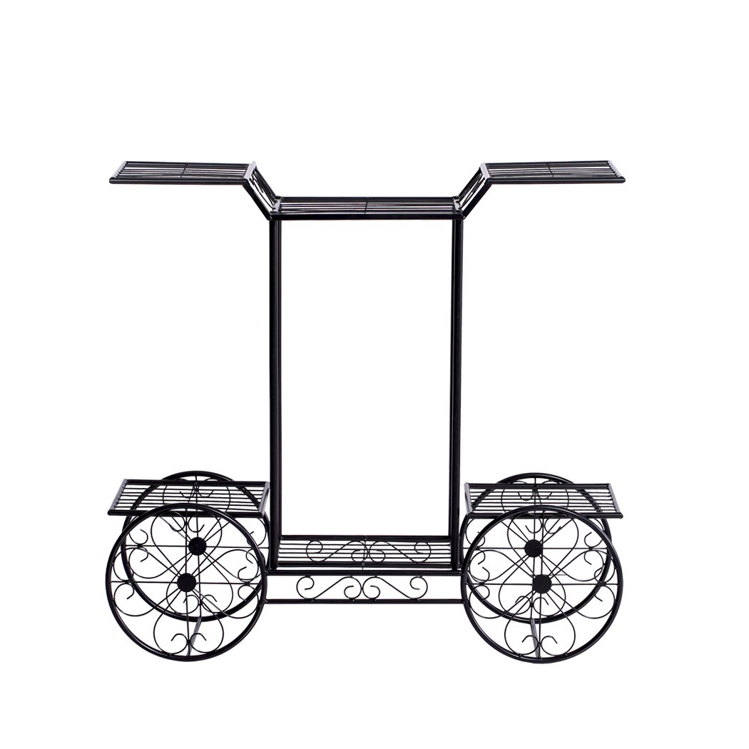 Levede Plant Stand featuring a durable steel frame with an elegant imitation rattan design, perfect for displaying indoor and outdoor plants.