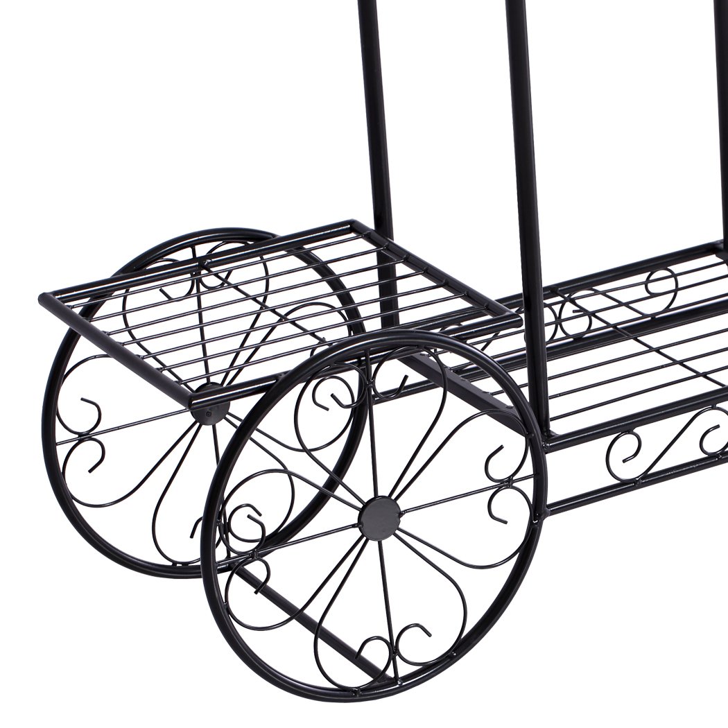 Levede Plant Stand featuring a durable steel frame with an elegant imitation rattan design, perfect for displaying indoor and outdoor plants.