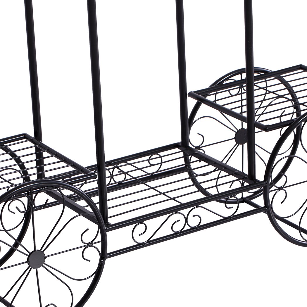 Levede Plant Stand featuring a durable steel frame with an elegant imitation rattan design, perfect for displaying indoor and outdoor plants.