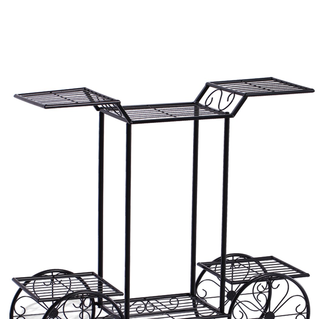 Levede Plant Stand featuring a durable steel frame with an elegant imitation rattan design, perfect for displaying indoor and outdoor plants.