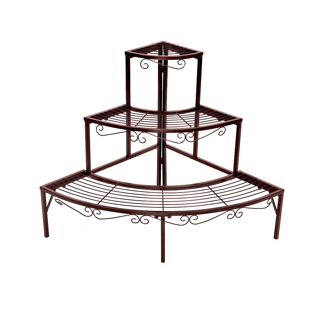 Levede Plant Stand featuring a durable steel frame with a bronze finish, designed for indoor and outdoor use, showcasing multiple potted plants.