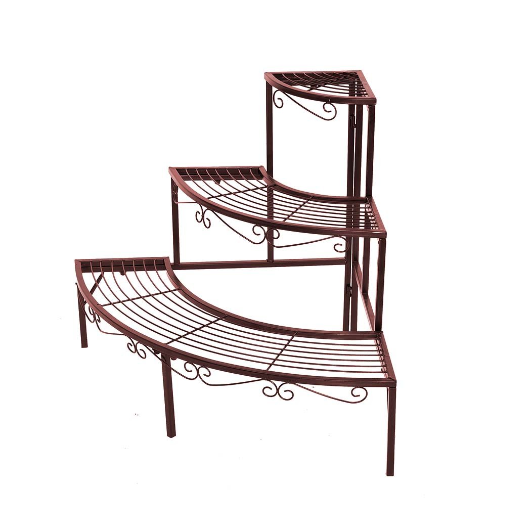 Levede Plant Stand featuring a durable steel frame with a bronze finish, designed for indoor and outdoor use, showcasing multiple potted plants.