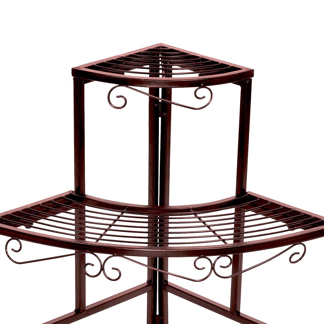 Levede Plant Stand featuring a durable steel frame with a bronze finish, designed for indoor and outdoor use, showcasing multiple potted plants.
