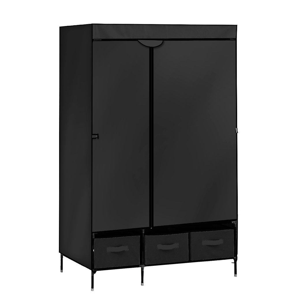 Levede Portable Clothes Closet Wardrobe in black, showcasing its stylish design and spacious compartments for clothing storage.