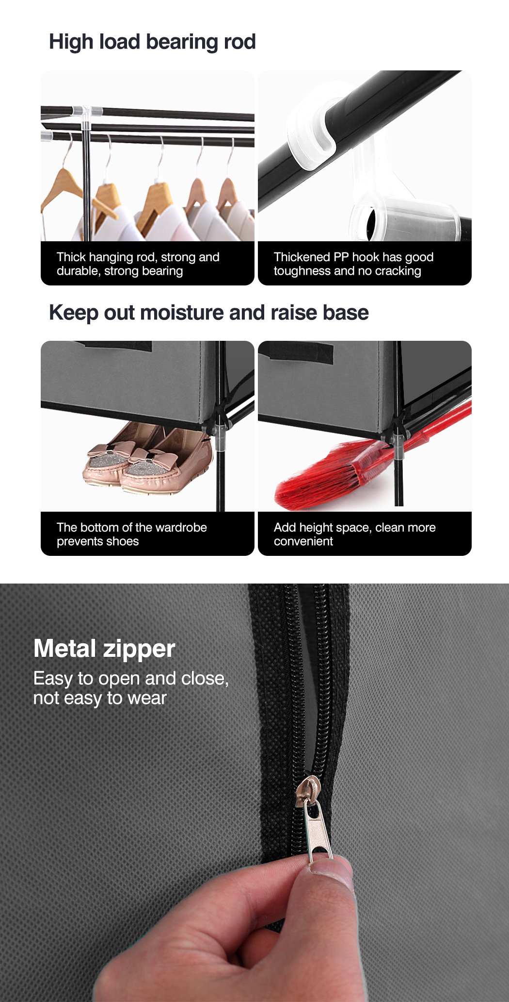 Levede Portable Wardrobe featuring 4 drawers and a clothing rack, made of eco-friendly non-woven fabric in grey color.