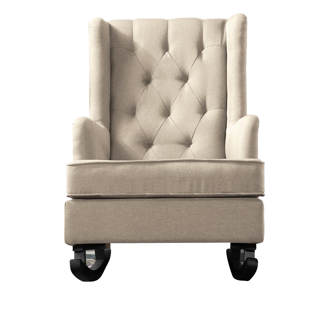 Levede Rocking Chair in cream linen fabric, showcasing its modern design and plush cushioning.