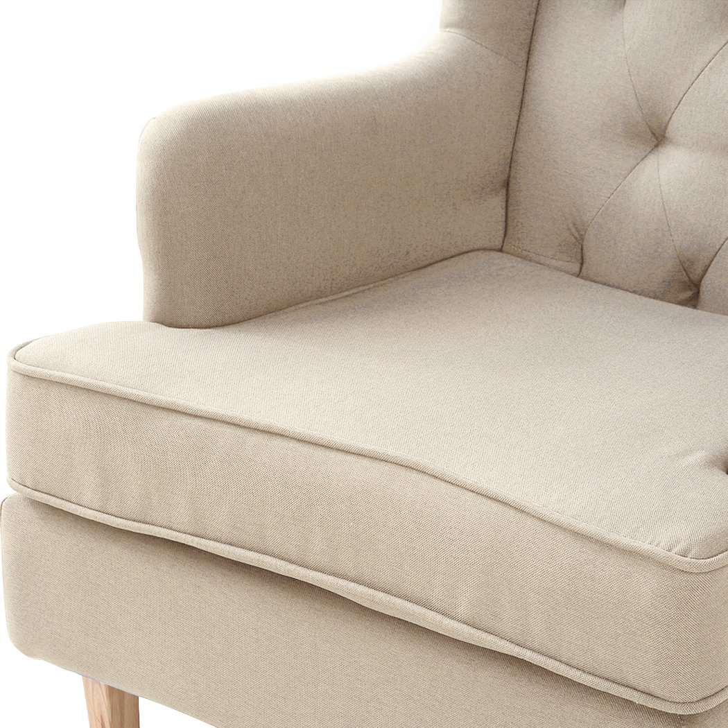 Levede Rocking Chair in cream linen fabric, showcasing its modern design and plush cushioning.