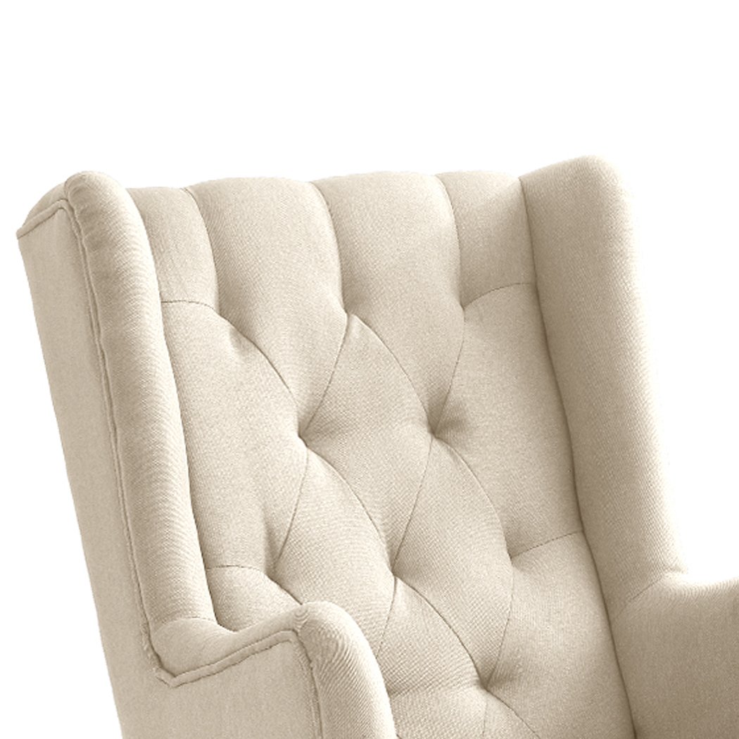 Levede Rocking Chair in cream linen fabric, showcasing its modern design and plush cushioning.